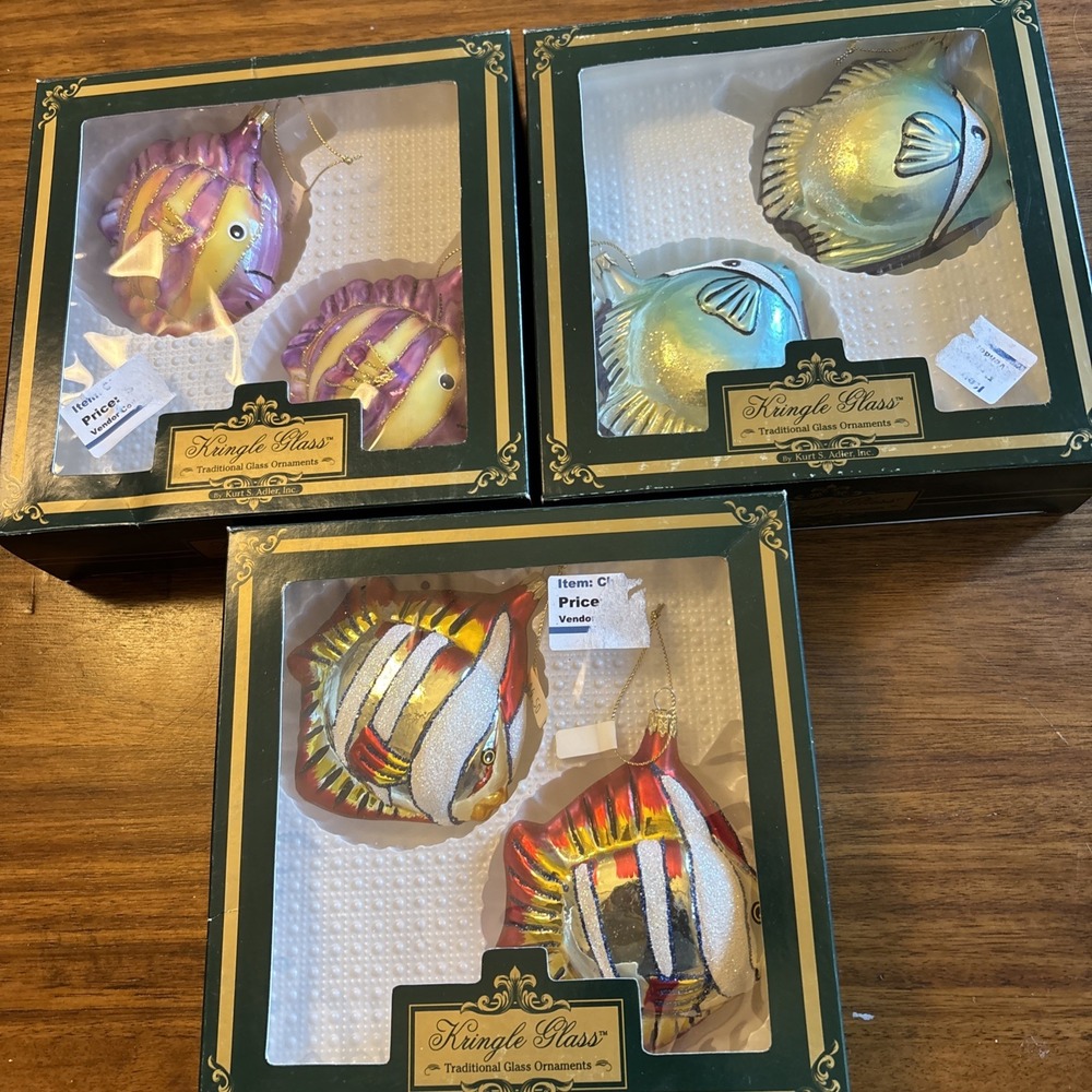 Vintage Kurt Adler Kringle Glass Ornaments Tropical Fish Sparkle Christmas Qty 6